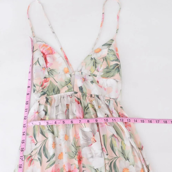 Maaji Pink And White Floral Spaghetti Strap  Flowy Maxi Dress M - Picture 6 of 13
